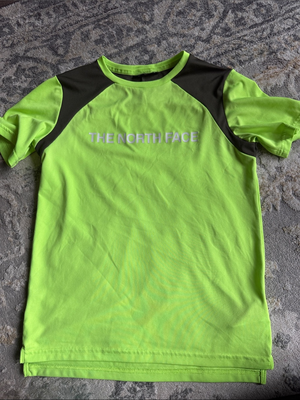 The North Face Neon Green and Black Short Sleeve Kids Tee